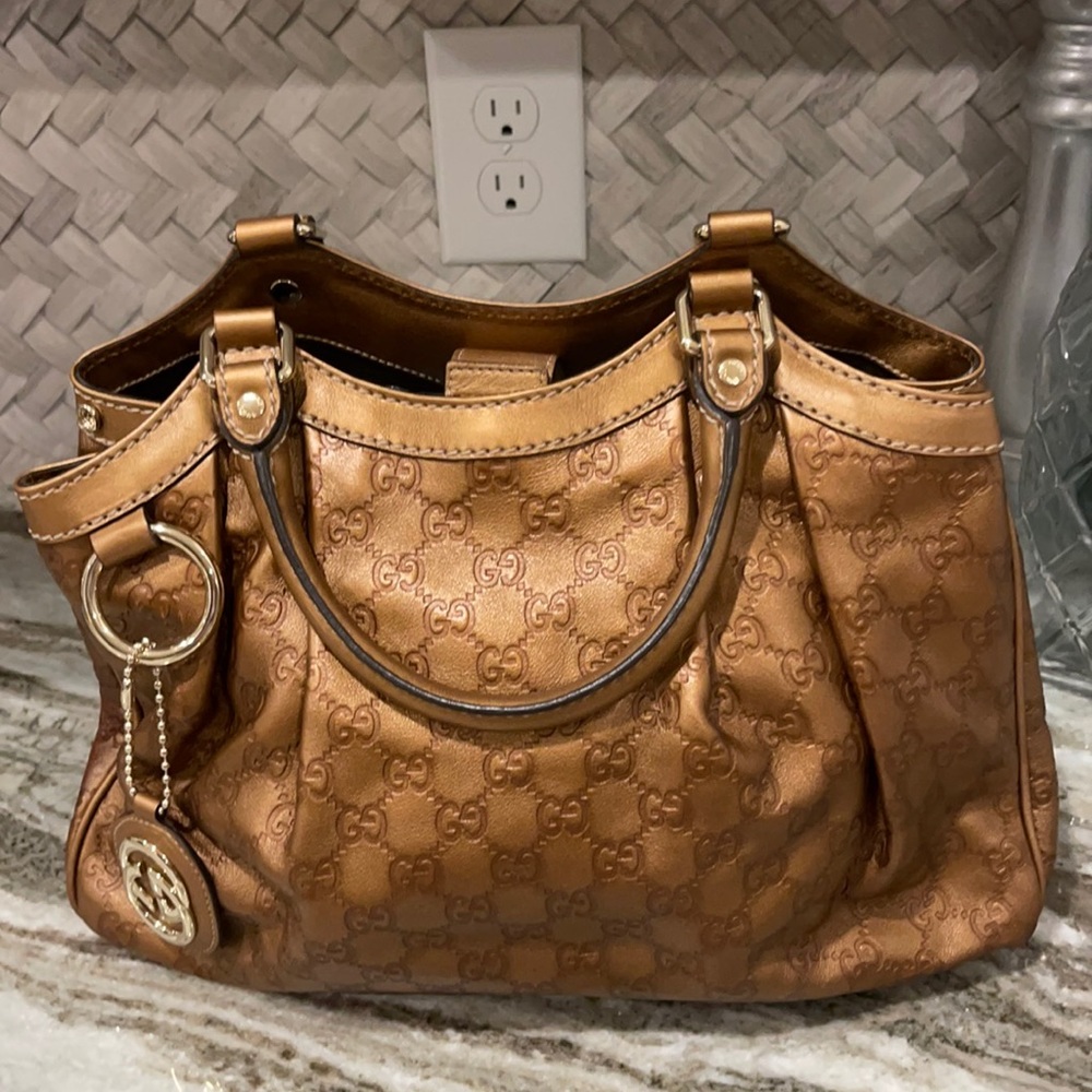 Gucci Metallic Brown Guccissima Leather Sukey Tote